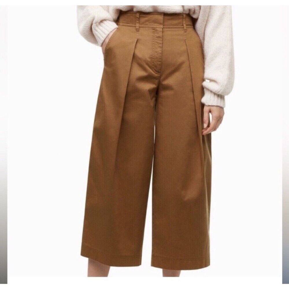 High-Waist Wide Leg Cropped Pants - Brown